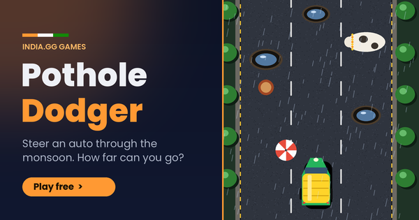 Pothole Dodger: an auto rickshaw on a rainy road